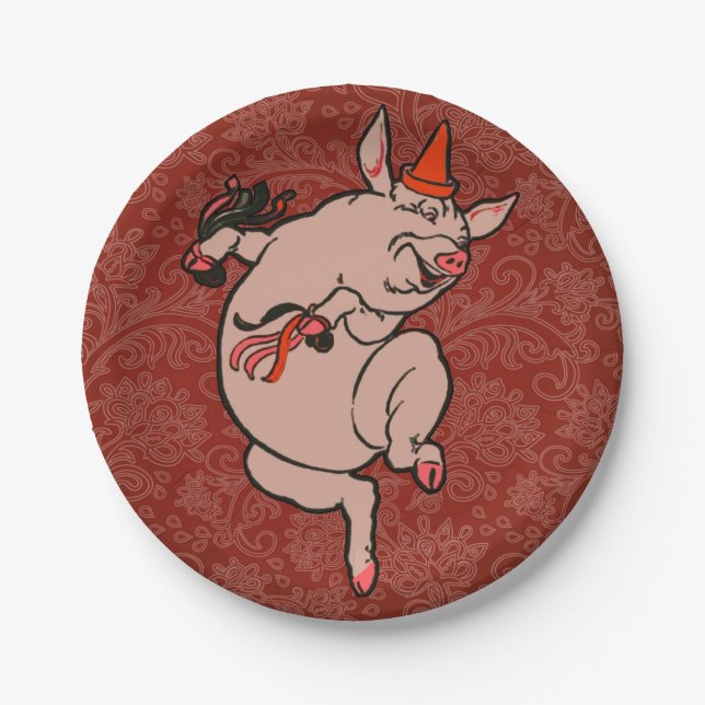 Assiettes En Carton Dancing Pig Antique Cute Danseuse (Devant)
