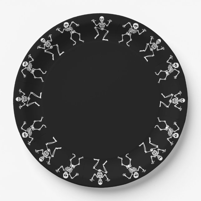 Assiettes En Carton Dancing Skeleton Plaques de papier Halloween (Devant)