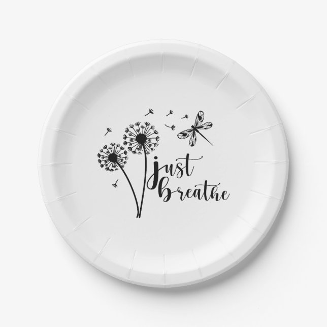 Assiettes En Carton Dandelion Dragonfly Just Breathe (Devant)