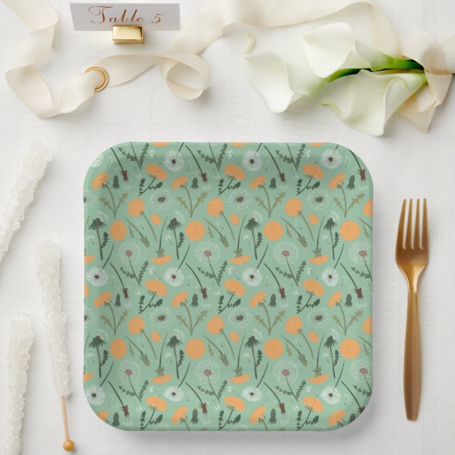 Assiettes En Carton Dandelion Fleurs Orange Floral Modèle (Mariage)