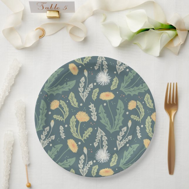 Assiettes En Carton Dandelion Floral Weed Motif (Mariage)