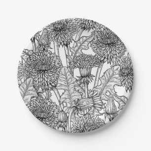 Assiettes En Carton Dandelions, black and white