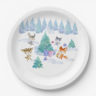 Assiettes En Carton Danse Animaux des bois Aquarelle