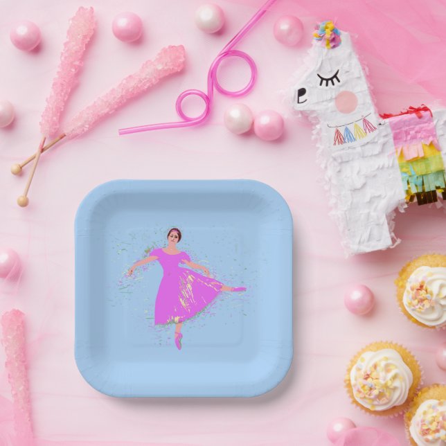 Assiettes En Carton Danse de Ballerina en Robe Rose Magenta (Fête)