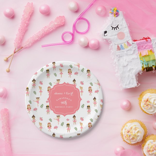 Assiettes En Carton Danse de ballet & Twirl Ballerina rose Anniversair (Fête)