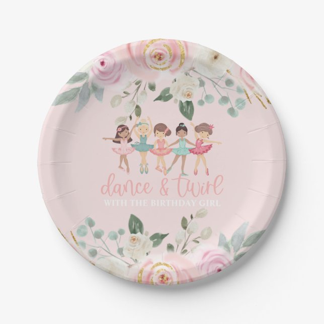 Assiettes En Carton Danse et Twirl Floral Ballet Anniversaire (Devant)