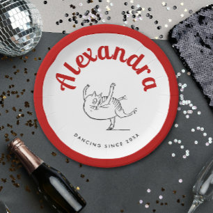 Assiettes En Carton Danse Fun Chat Rouge Et Blanc Ballerina Edward Lea