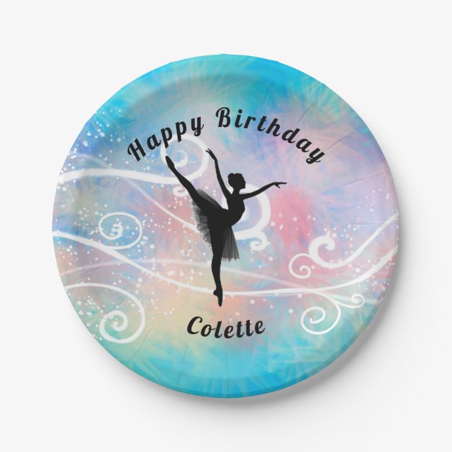 Assiettes En Carton Danse Joyeux Anniversaire Ballerina Swirl Plaque d (Devant)
