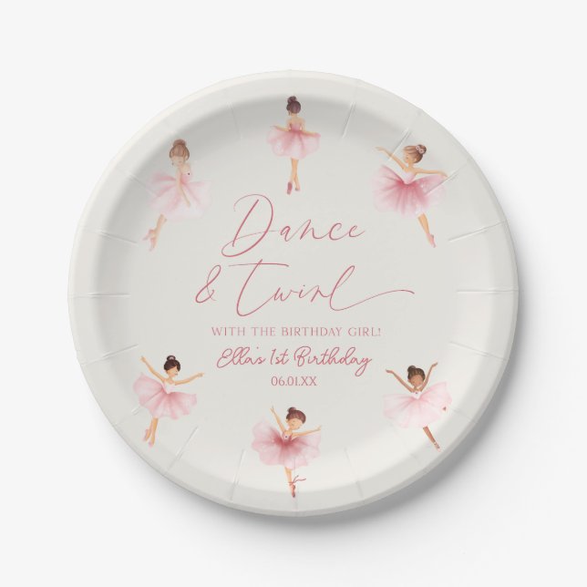 Assiettes En Carton Danse & Twirl Rose Ballerina Ballet Anniversaire (Devant)