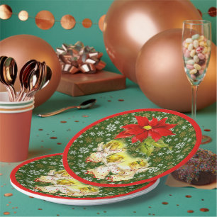 Assiettes En Carton Danser des anges bébé avec des flocons de neige su