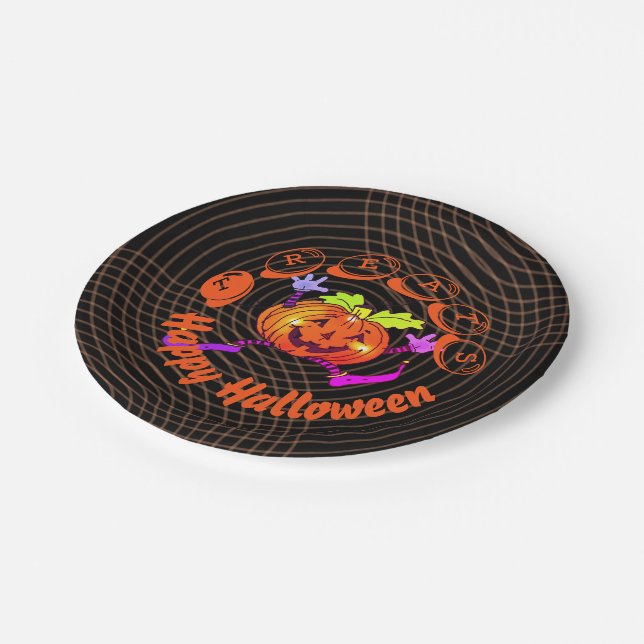 Assiettes En Carton Danser Happy Citrouille Halloween  (Angle)
