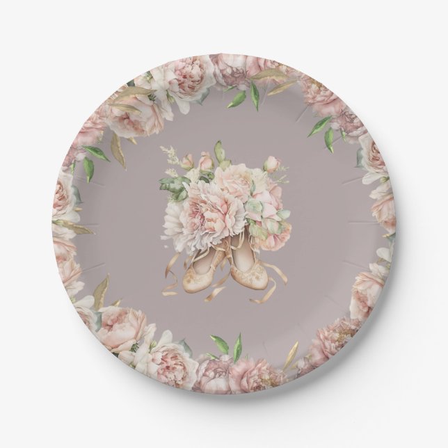 Assiettes En Carton Danseur de Ballet Floral Violet Anniversaire (Devant)