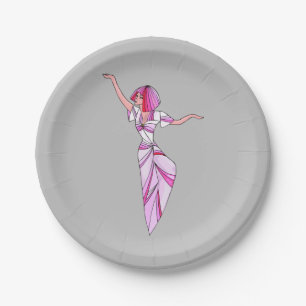 Assiettes En Carton Danseur rose funky fille avec cheveux roses