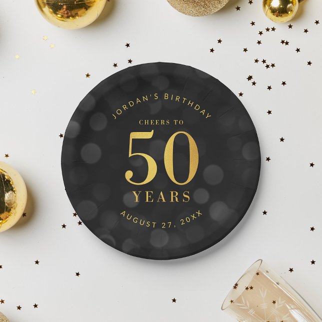 Assiettes En Carton Dark Bokeh Gold salue à 50 ans Anniversaire (Créateur téléchargé)