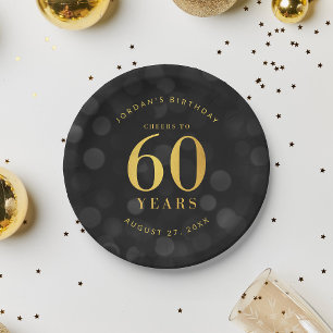 Assiettes En Carton Dark Bokeh Gold salue à 60 ans Anniversaire