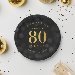 Assiettes En Carton Dark Bokeh Gold salue à 80 ans Anniversaire