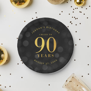 Assiettes En Carton Dark Bokeh Gold salue à 90 ans Anniversaire