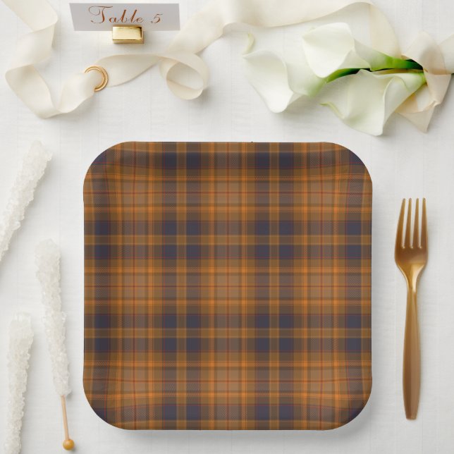 Assiettes En Carton Dark Brown Scottish style Plaid (Mariage)