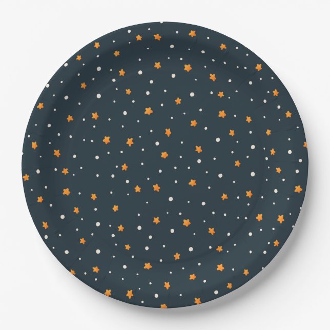 Assiettes En Carton Dark Gold Starry Night Holiday Pattern Plates (Devant)