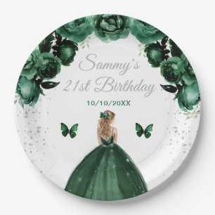 Assiettes En Carton Dark Green Blonde Cheveux Princess Anniversaire