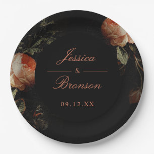 Assiettes En Carton Dark Moody Romantic Floral Néerlandais Mariage
