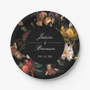 Assiettes En Carton Dark Moody Romantic Floral Néerlandais Mariage