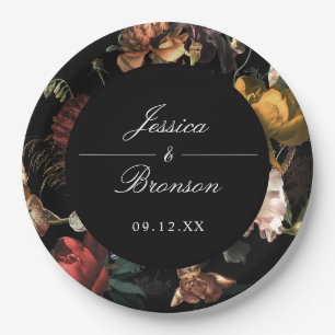 Assiettes En Carton Dark Moody Romantic Floral Néerlandais Mariage