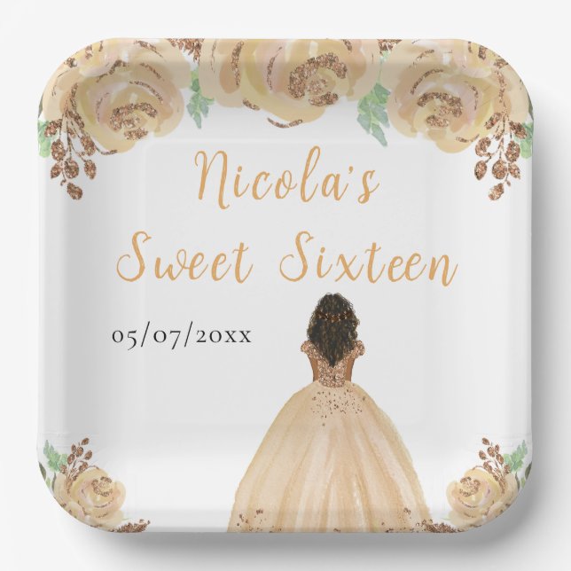Assiettes En Carton Dark Skin Princess Peach Floral Sweet Sixteen (Recto)