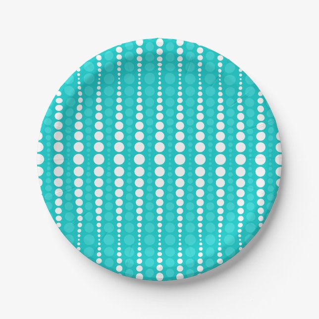 Assiettes En Carton Dark Turquoise and White Polka Dots Paper Plate (Devant)