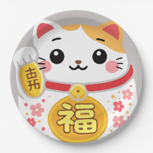 Assiettes En Carton Daruma maneki kawaii japonais