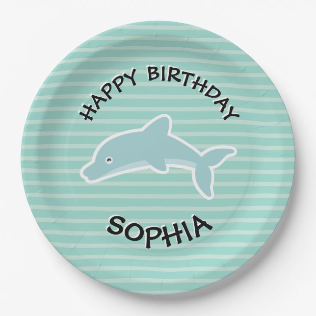 Assiettes En Carton Dauphin Animaux de fête d'anniversaire (Devant)
