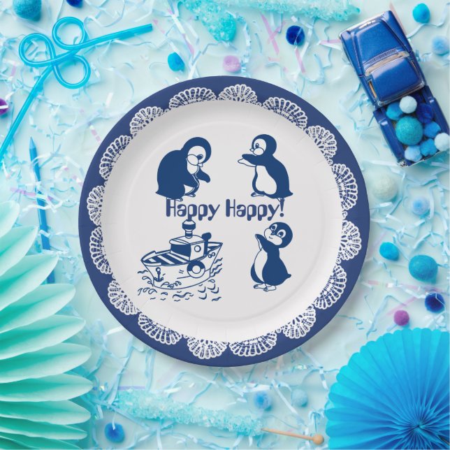 Assiettes En Carton Dauphin, baleines et pingouins (Fête)