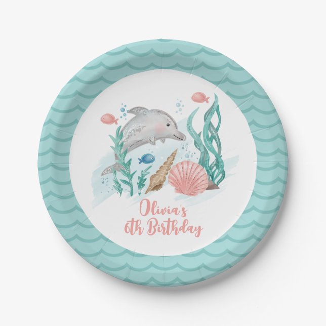 Assiettes En Carton Dauphin sous la mer Anniversaire (Devant)