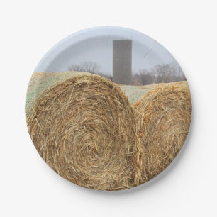 Assiettes En Carton De grandes balles de foin rond dans un champ agric