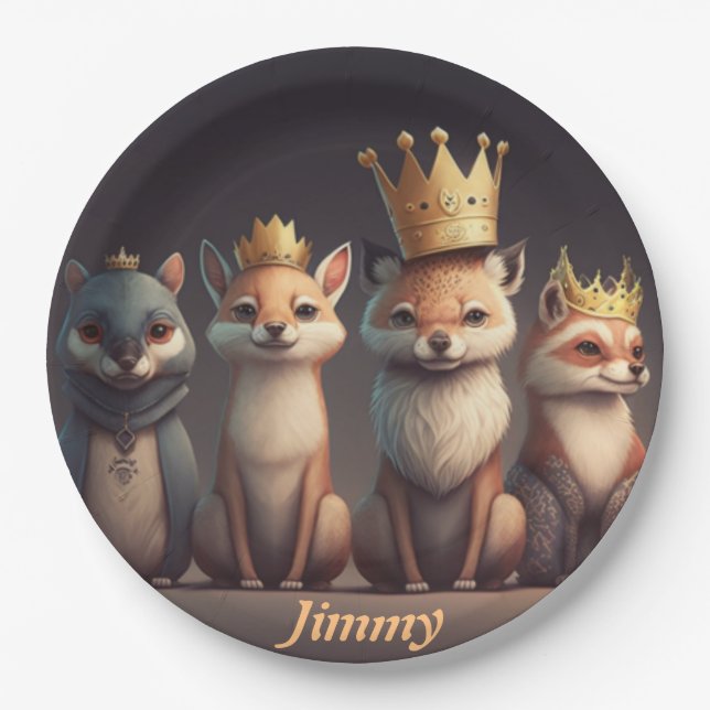 Assiettes En Carton De mignons animaux sauvages en couronne (Devant)