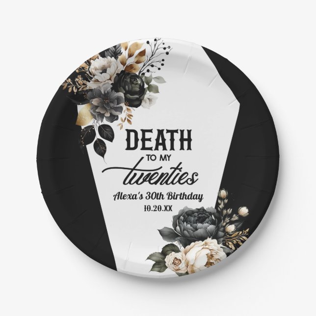 Assiettes En Carton Décès à mes vingt Floral 30e Anniversaire (Devant)
