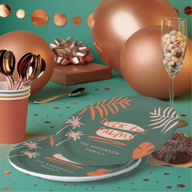 Assiettes En Carton Deck des palmiers Noël tropical moderne unique (Multi)