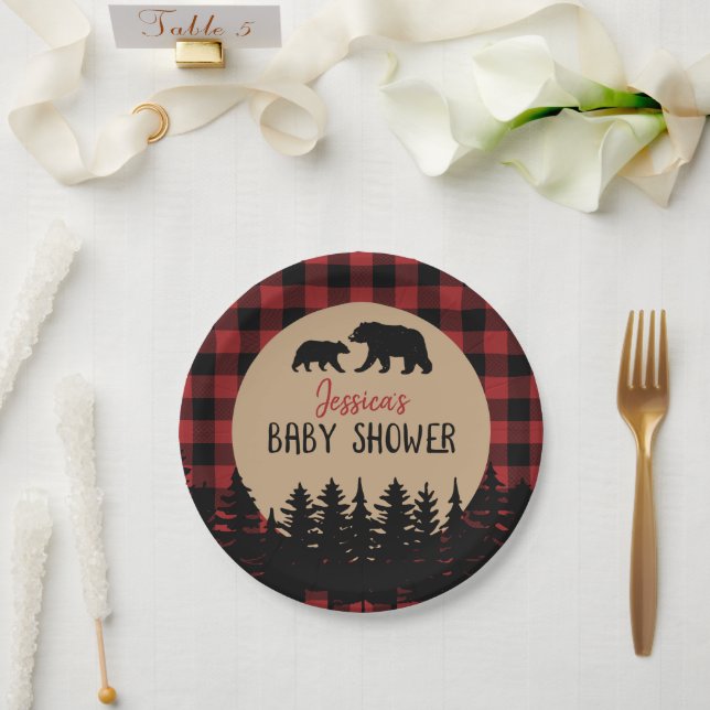 Assiettes En Carton Décor Baby shower Flannel Adventure Bear (Mariage)