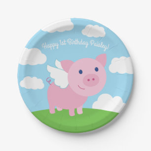 Assiettes En Carton Décor de fête du 1er anniversaire de Flying Pig 