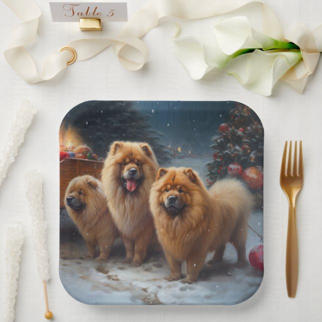 Assiettes En Carton Décor de Noël Chow Chow Snowy Sleigh (Mariage)