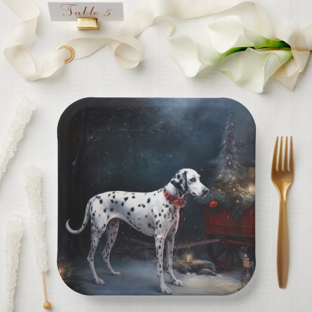 Assiettes En Carton Décor de Noël Dalmatien Snowy (Mariage)