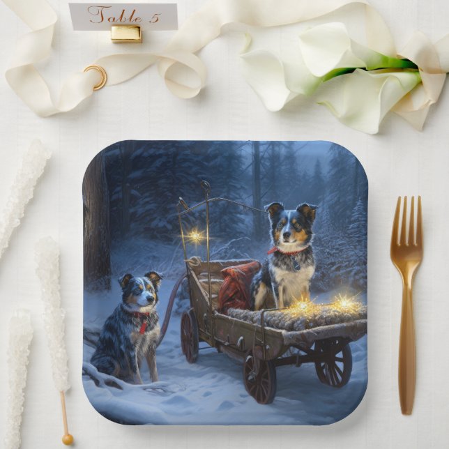 Assiettes En Carton Décor de Noël de l'hélier bleu neige (Mariage)