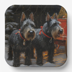 Assiettes En Carton Décor de Noël écossais Terrier Snowy Sleigh