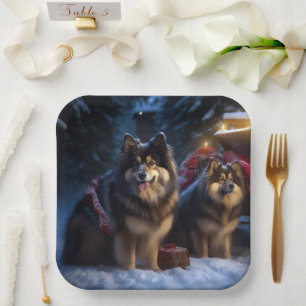 Assiettes En Carton Décor de Noël Lapphund Snowy Sleigh