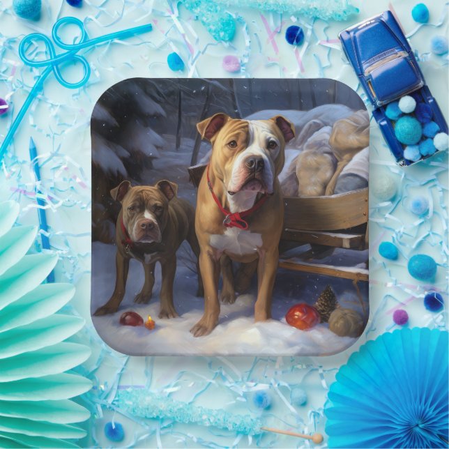 Assiettes En Carton Décor de Noël Pitbull Snowy Sleigh (Fête)