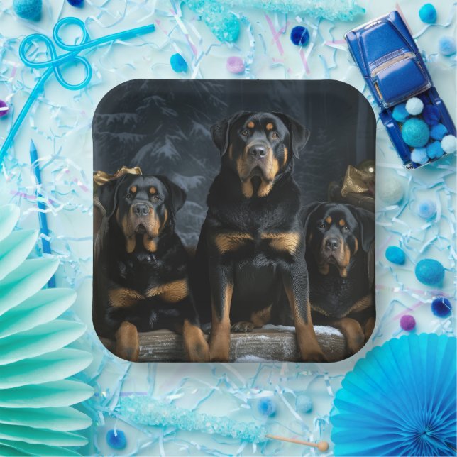Assiettes En Carton Décor de Noël Rottweiler Snowy Sleigh (Fête)