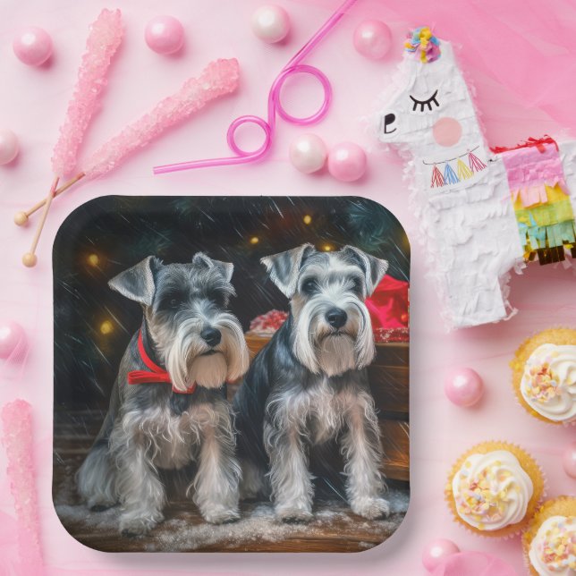 Assiettes En Carton Décor de Noël Schnauzer Snowy Sleigh (Fête)