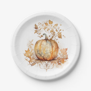 Assiettes En Carton Décor de rêve en automne avec citrouille et feuill