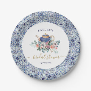 Assiettes En Carton Décor de thé à la Fête des mariées de carreaux ble
