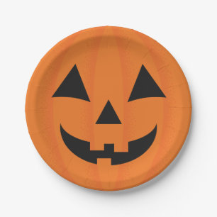 Assiettes En Carton Décor heureux orange de Halloween de visage de